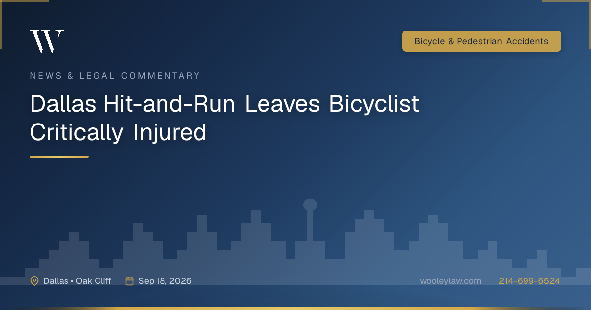 Dallas Hit-and-Run Leaves Bicyclist Critically Injured - Bicycle & Pedestrian Accidents