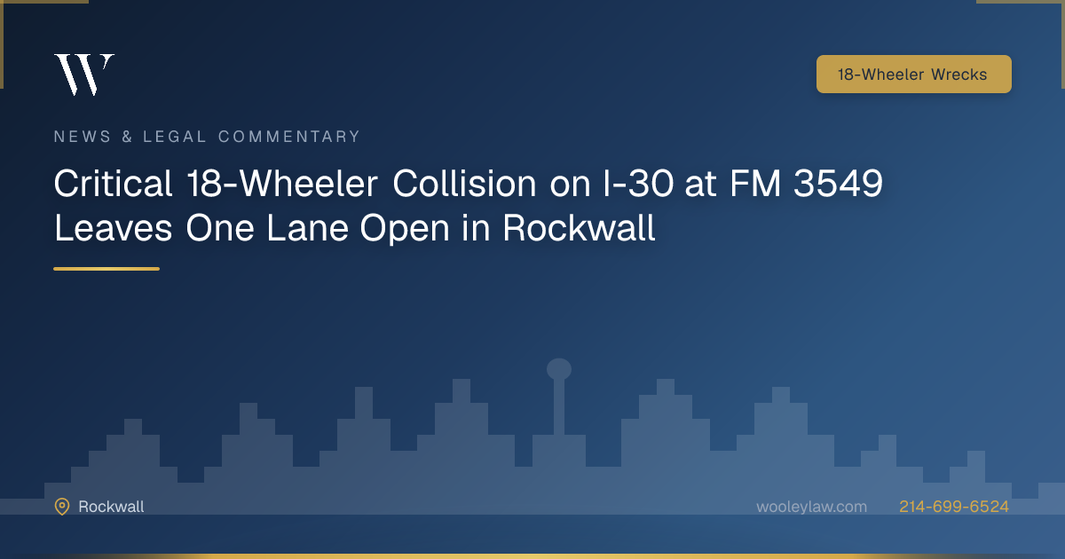 Critical 18-Wheeler Collision on I-30 at FM 3549 Leaves One Lane Open in Rockwall - 18-Wheeler Wrecks