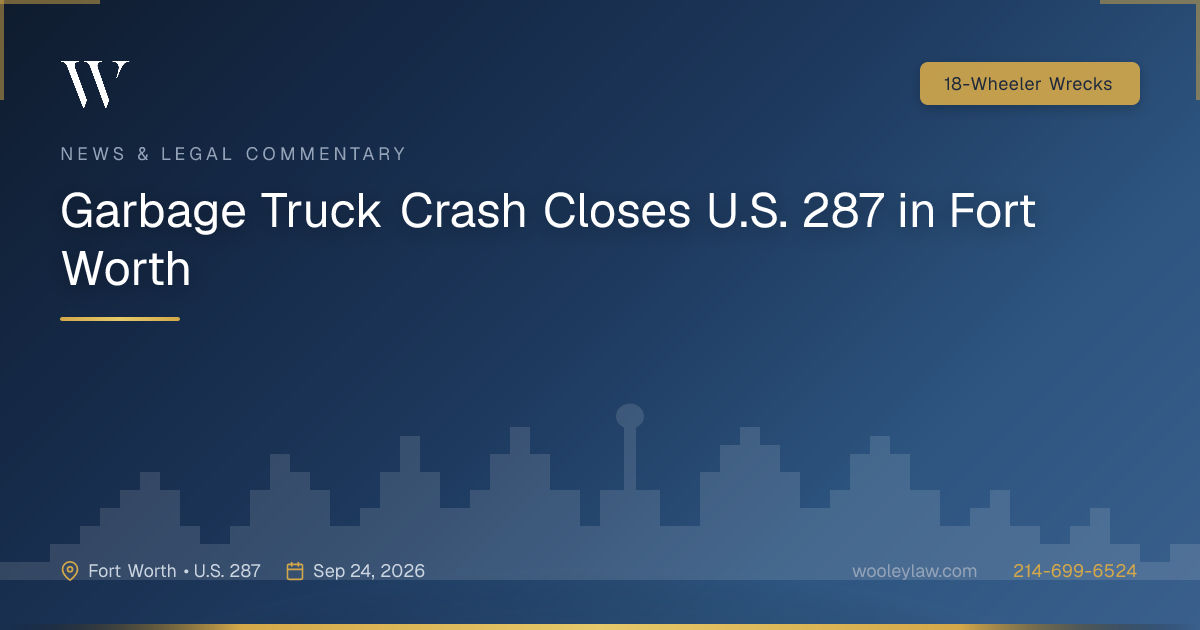 Garbage Truck Crash Closes U.S. 287 in Fort Worth - 18-Wheeler Wrecks