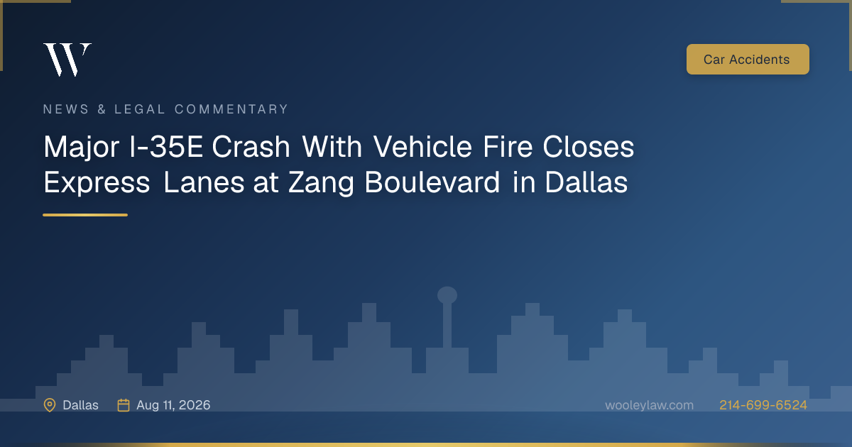 Major I-35E Crash With Vehicle Fire Closes Express Lanes at Zang Boulevard in Dallas - Car Accidents