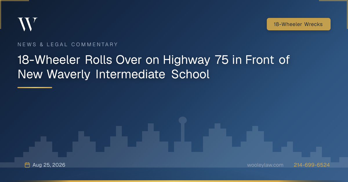 18-Wheeler Rolls Over on Highway 75 in Front of New Waverly Intermediate School - 18-Wheeler Wrecks