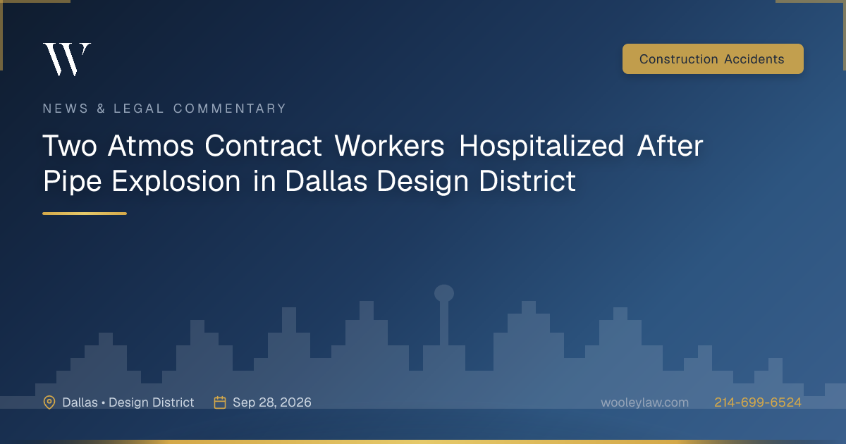 Two Atmos Contract Workers Hospitalized After Pipe Explosion in Dallas Design District - Construction Accidents