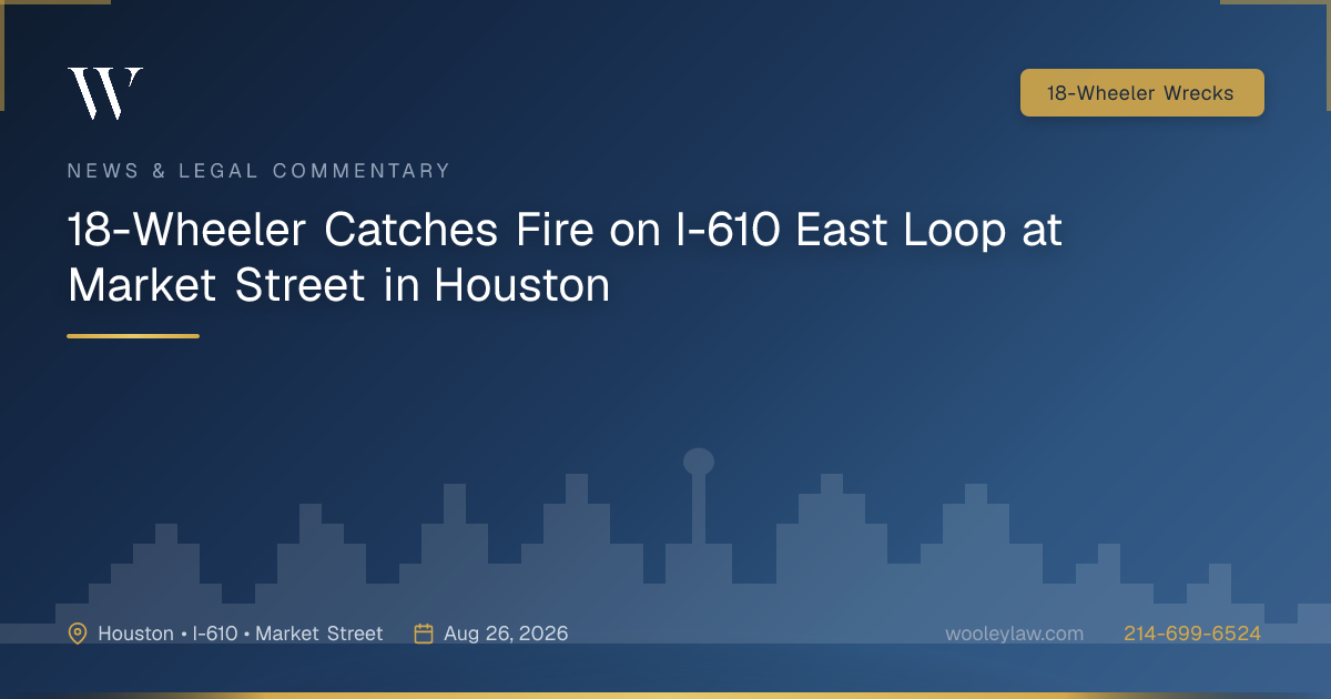 18-Wheeler Catches Fire on I-610 East Loop at Market Street in Houston - 18-Wheeler Wrecks