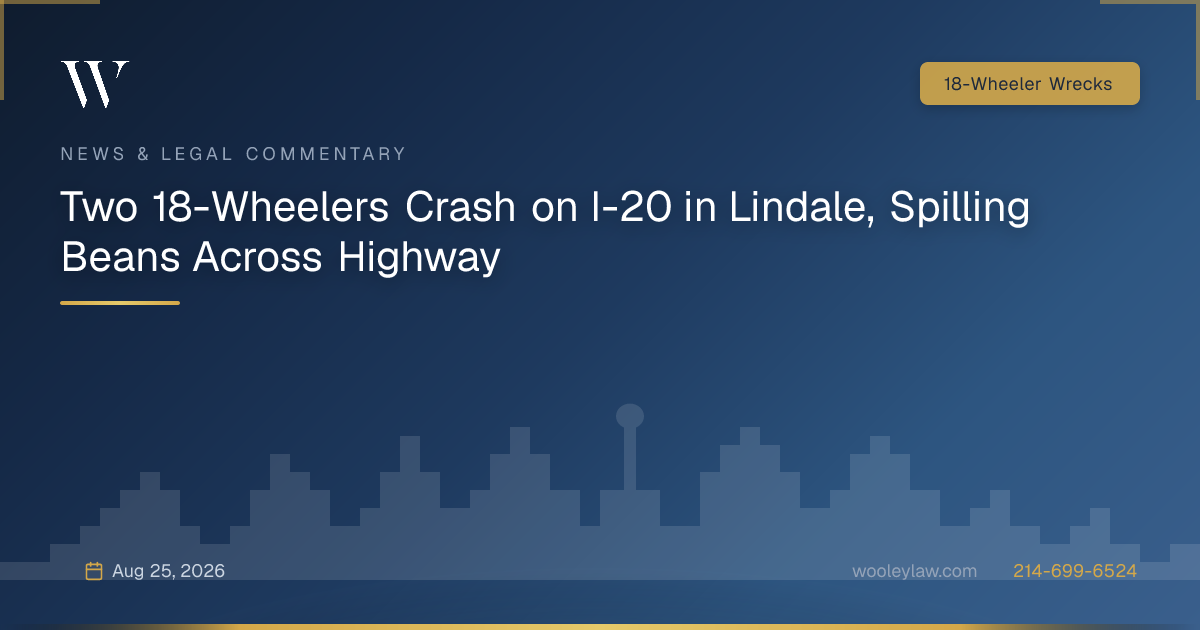 Two 18-Wheelers Crash on I-20 in Lindale, Spilling Beans Across Highway - 18-Wheeler Wrecks