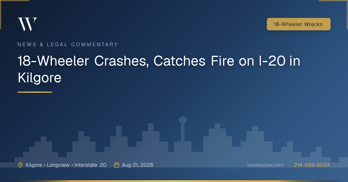 18-Wheeler Crashes, Catches Fire on I-20 in Kilgore - 18-Wheeler Wrecks