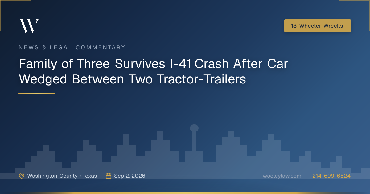 Family of Three Survives I-41 Crash After Car Wedged Between Two Tractor-Trailers - 18-Wheeler Wrecks