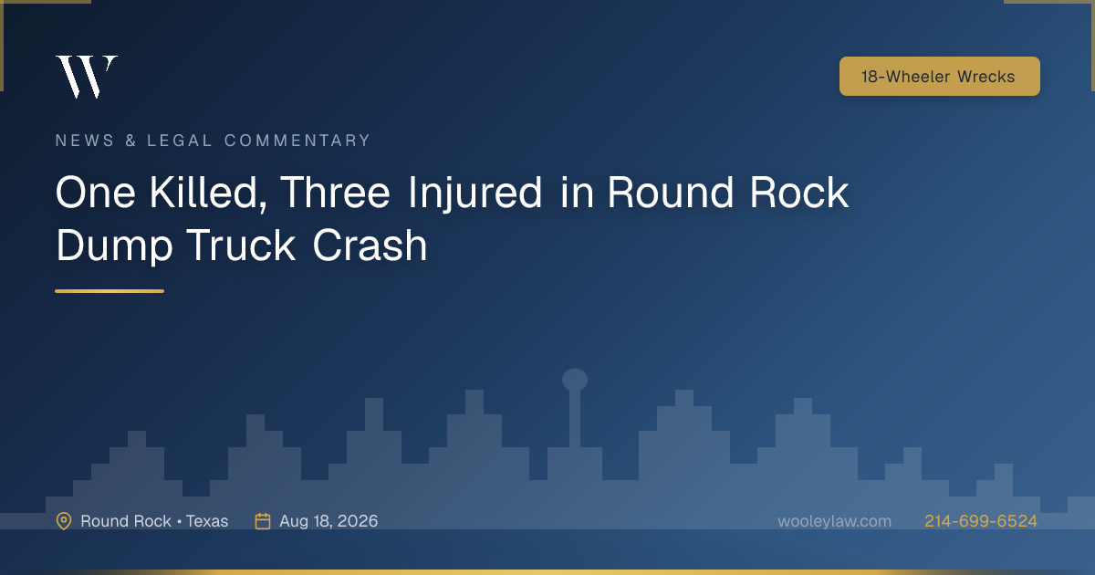 One Killed, Three Injured in Round Rock Dump Truck Crash - 18-Wheeler Wrecks
