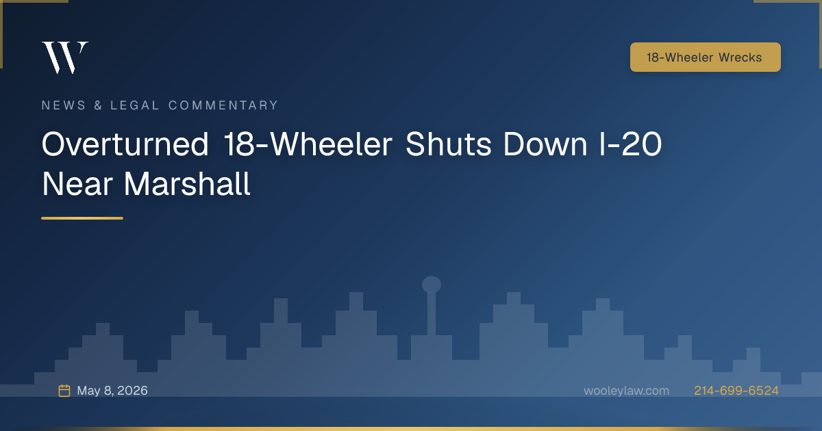 Overturned 18-Wheeler Shuts Down I-20 Near Marshall - 18-Wheeler Wrecks