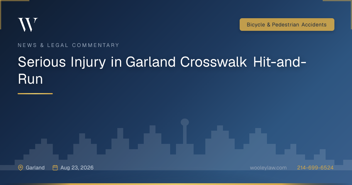 Serious Injury in Garland Crosswalk Hit-and-Run - Bicycle & Pedestrian Accidents
