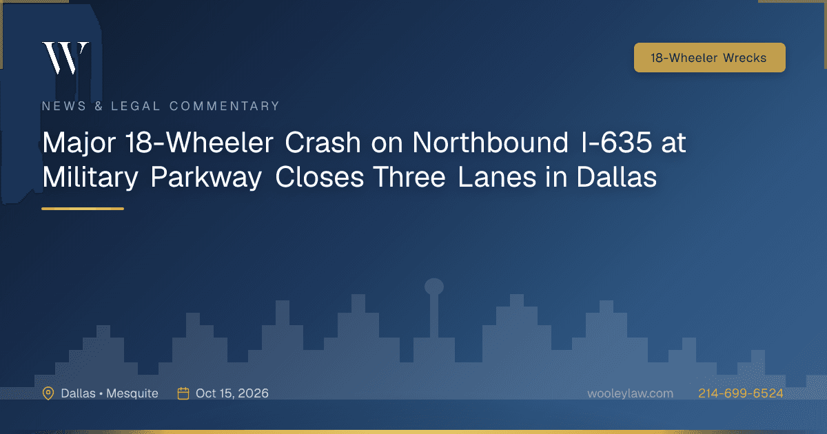 Major 18-Wheeler Crash on Northbound I-635 at Military Parkway Closes Three Lanes in Dallas - 18-Wheeler Wrecks