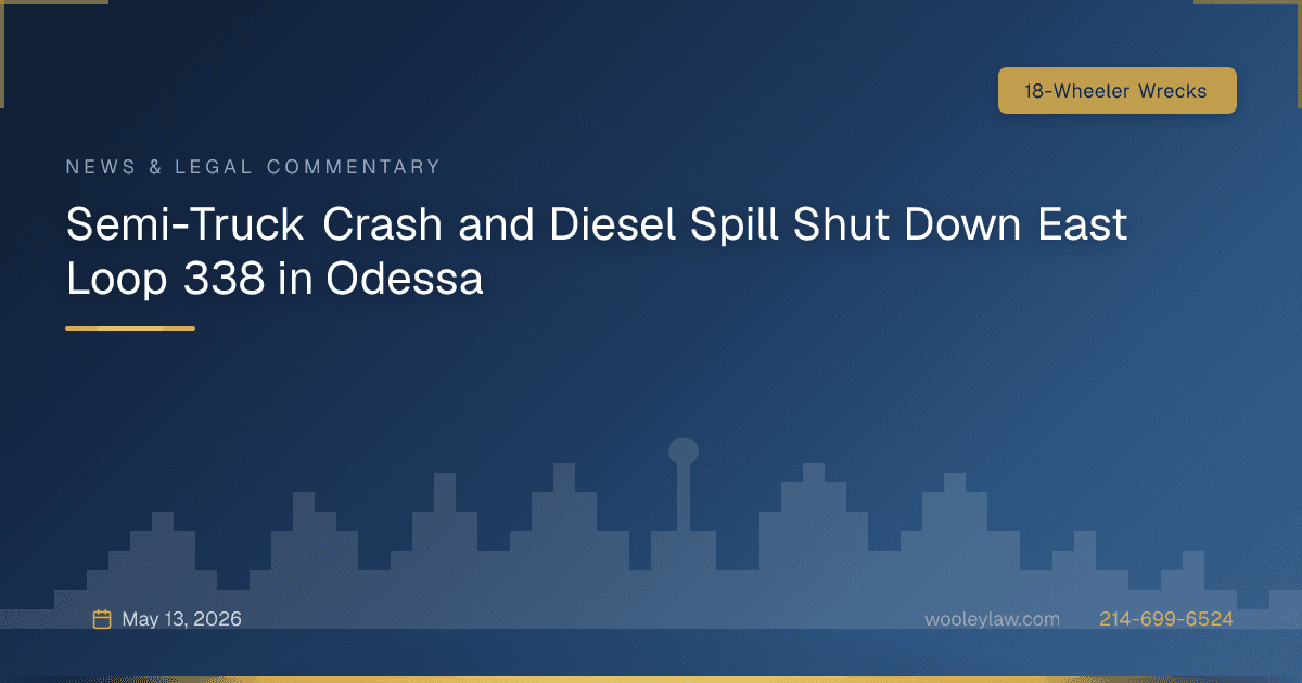 Semi-Truck Crash and Diesel Spill Shut Down East Loop 338 in Odessa - 18-Wheeler Wrecks