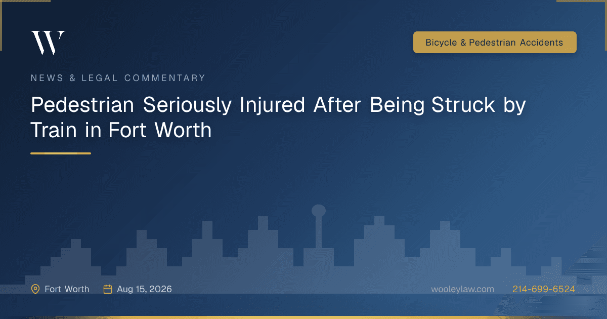 Pedestrian Seriously Injured After Being Struck by Train in Fort Worth - Bicycle & Pedestrian Accidents