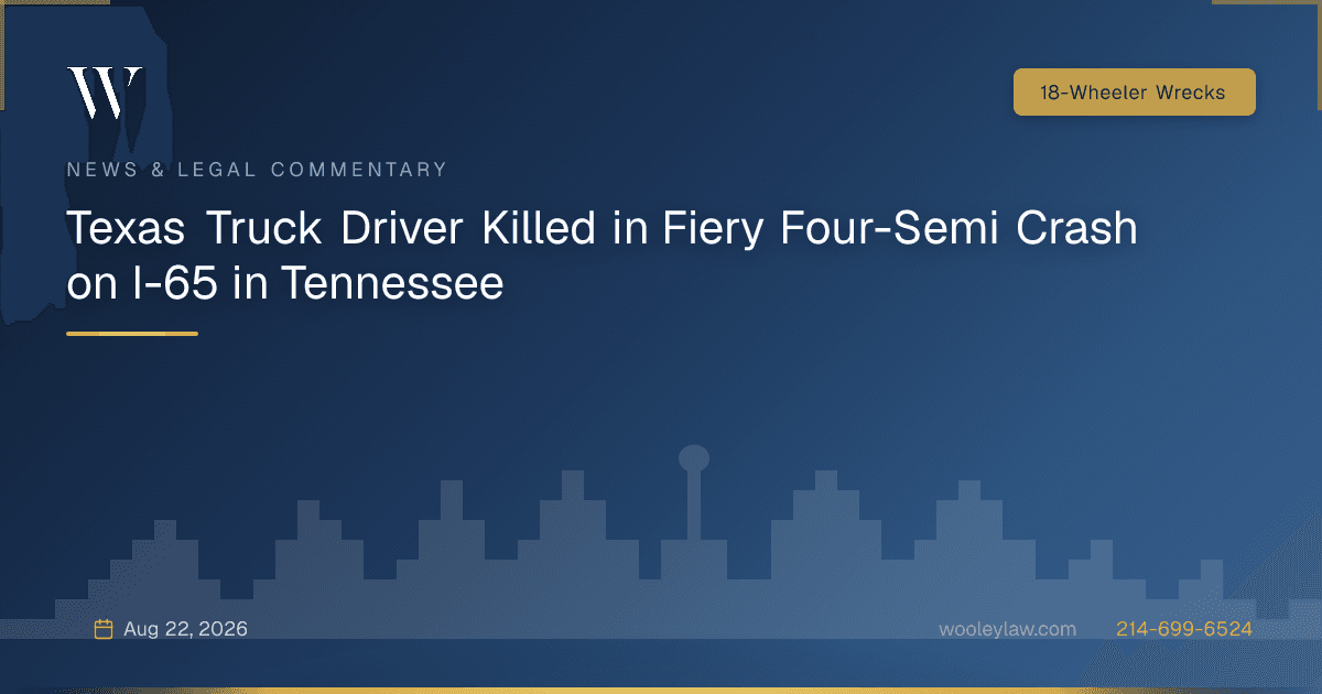 Texas Truck Driver Killed in Fiery Four-Semi Crash on I-65 in Tennessee - 18-Wheeler Wrecks
