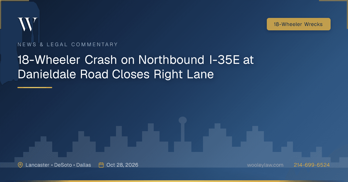 18-Wheeler Crash on Northbound I-35E at Danieldale Road Closes Right Lane - 18-Wheeler Wrecks