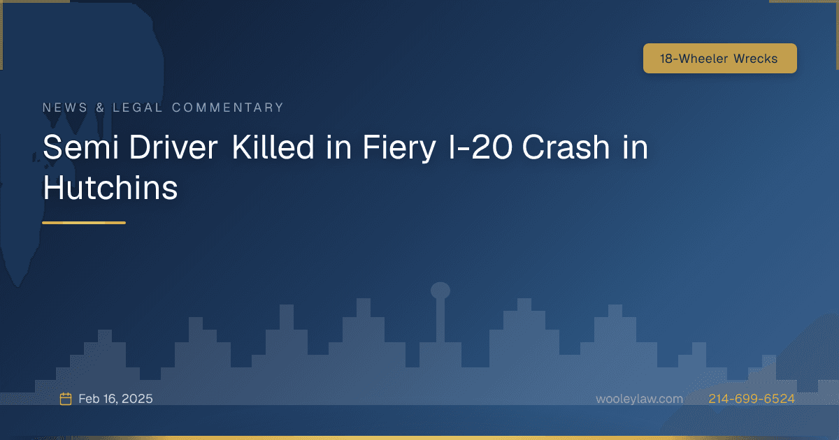 Semi Driver Killed in Fiery I-20 Crash in Hutchins - 18-Wheeler Wrecks