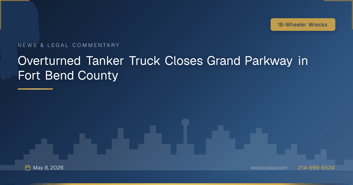 Overturned Tanker Truck Closes Grand Parkway in Fort Bend County - 18-Wheeler Wrecks