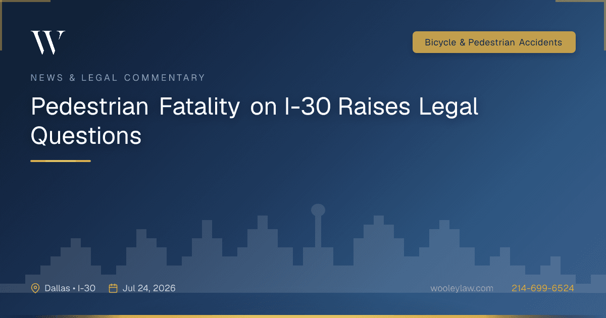 Pedestrian Fatality on I-30 Raises Legal Questions - Bicycle & Pedestrian Accidents