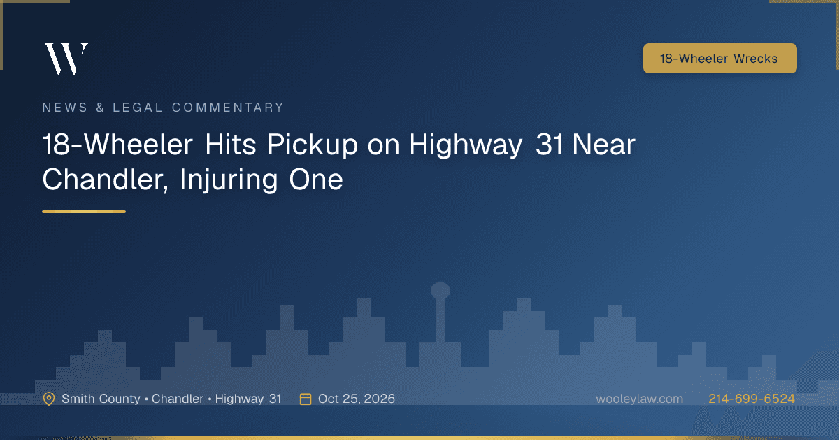 18-Wheeler Hits Pickup on Highway 31 Near Chandler, Injuring One - 18-Wheeler Wrecks