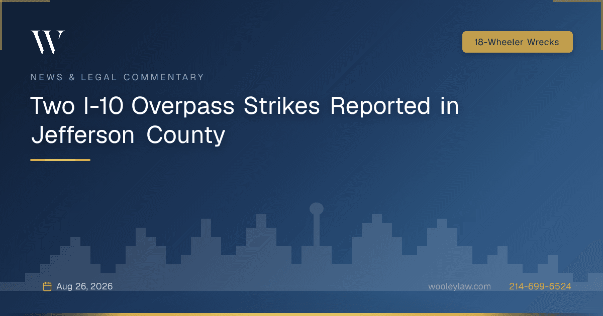 Two I-10 Overpass Strikes Reported in Jefferson County - 18-Wheeler Wrecks