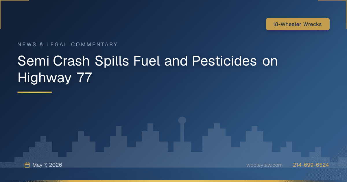 Semi Crash Spills Fuel and Pesticides on Highway 77 - 18-Wheeler Wrecks