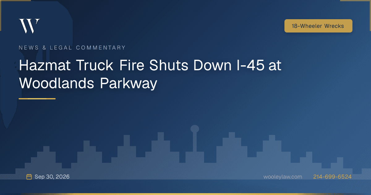 Hazmat Truck Fire Shuts Down I-45 at Woodlands Parkway - 18-Wheeler Wrecks