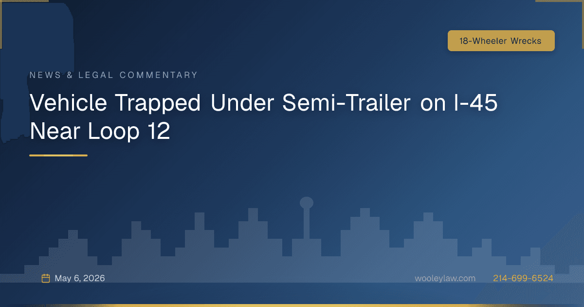 Vehicle Trapped Under Semi-Trailer on I-45 Near Loop 12 - 18-Wheeler Wrecks