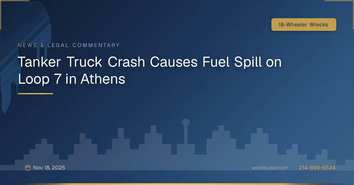 Tanker Truck Crash Causes Fuel Spill on Loop 7 in Athens - 18-Wheeler Wrecks