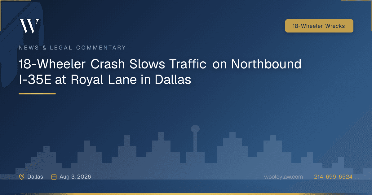 18-Wheeler Crash Slows Traffic on Northbound I-35E at Royal Lane in Dallas - 18-Wheeler Wrecks