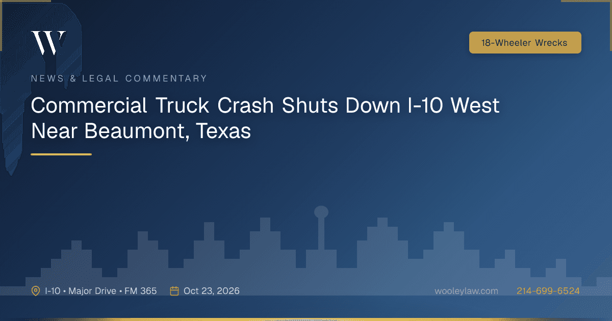 Commercial Truck Crash Shuts Down I-10 West Near Beaumont, Texas - 18-Wheeler Wrecks