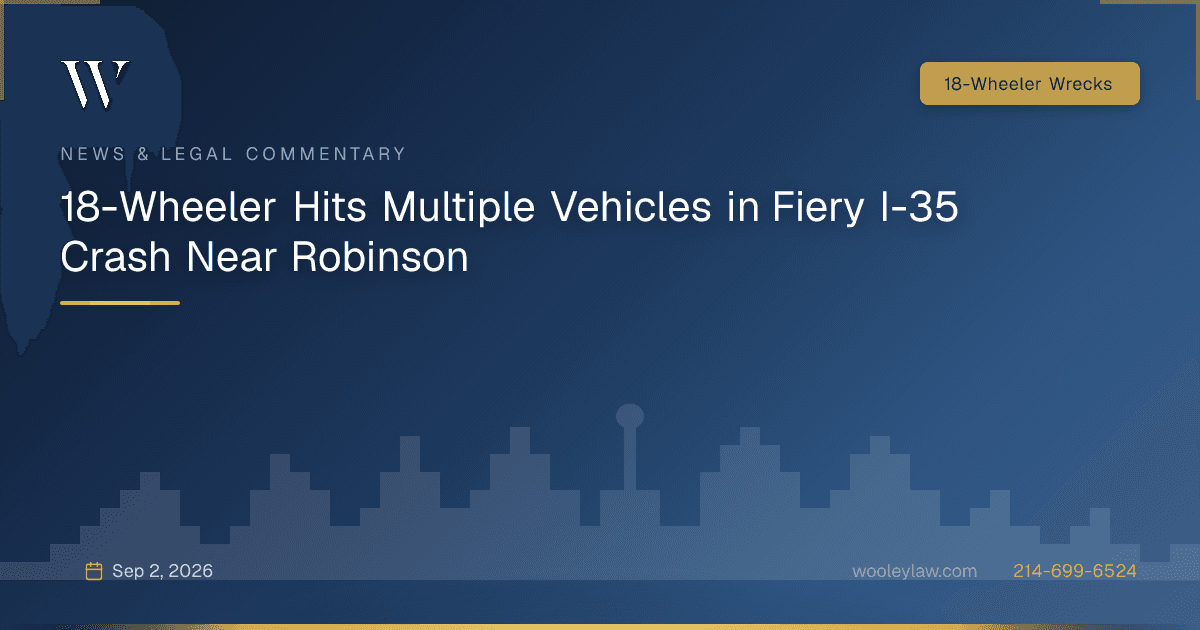 18-Wheeler Hits Multiple Vehicles in Fiery I-35 Crash Near Robinson - 18-Wheeler Wrecks