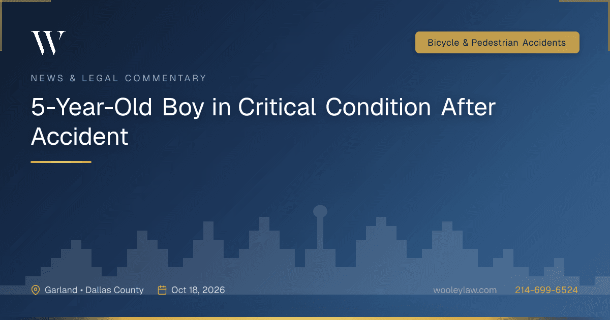 5-Year-Old Boy in Critical Condition After Accident - Bicycle & Pedestrian Accidents