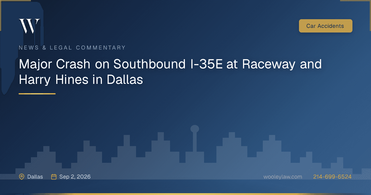 Major Crash on Southbound I-35E at Raceway and Harry Hines in Dallas - Car Accidents