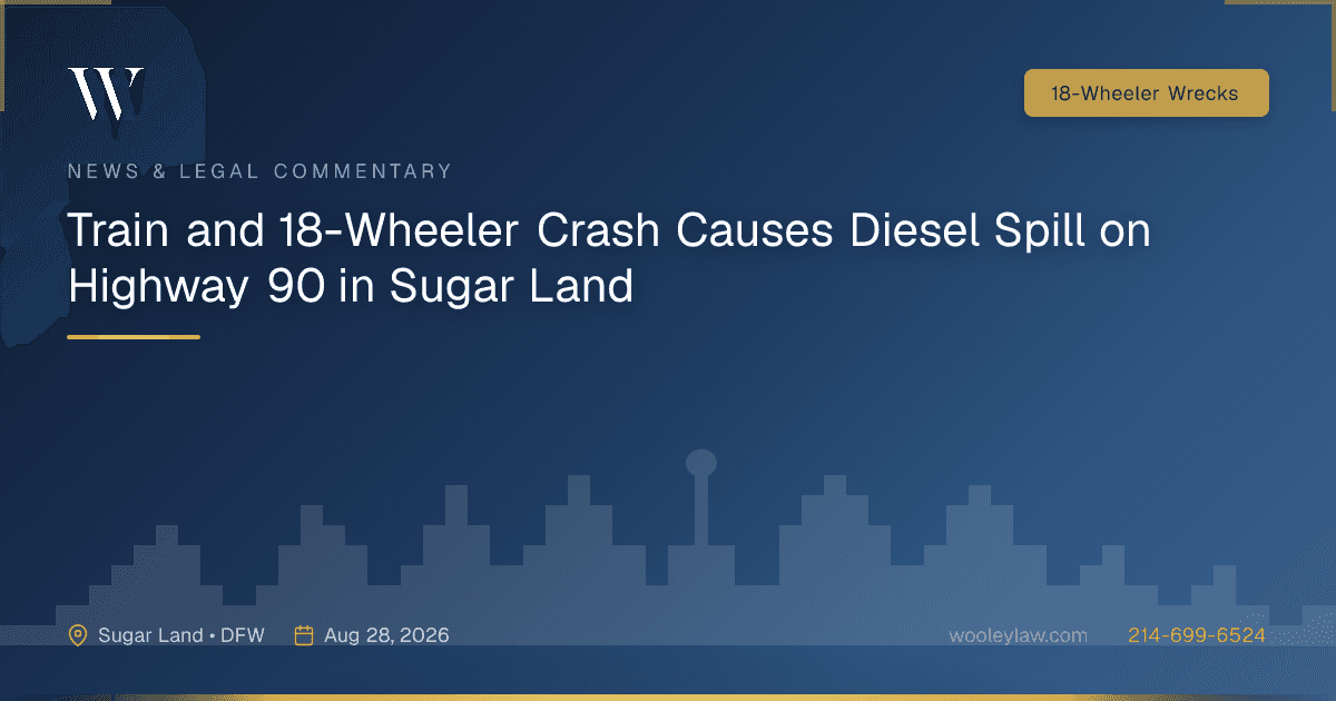 Train and 18-Wheeler Crash Causes Diesel Spill on Highway 90 in Sugar Land - 18-Wheeler Wrecks