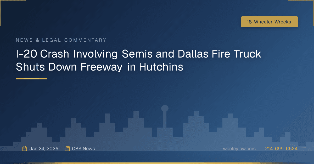 I-20 Crash Involving Semis and Dallas Fire Truck Shuts Down Freeway in Hutchins - 18-Wheeler Wrecks