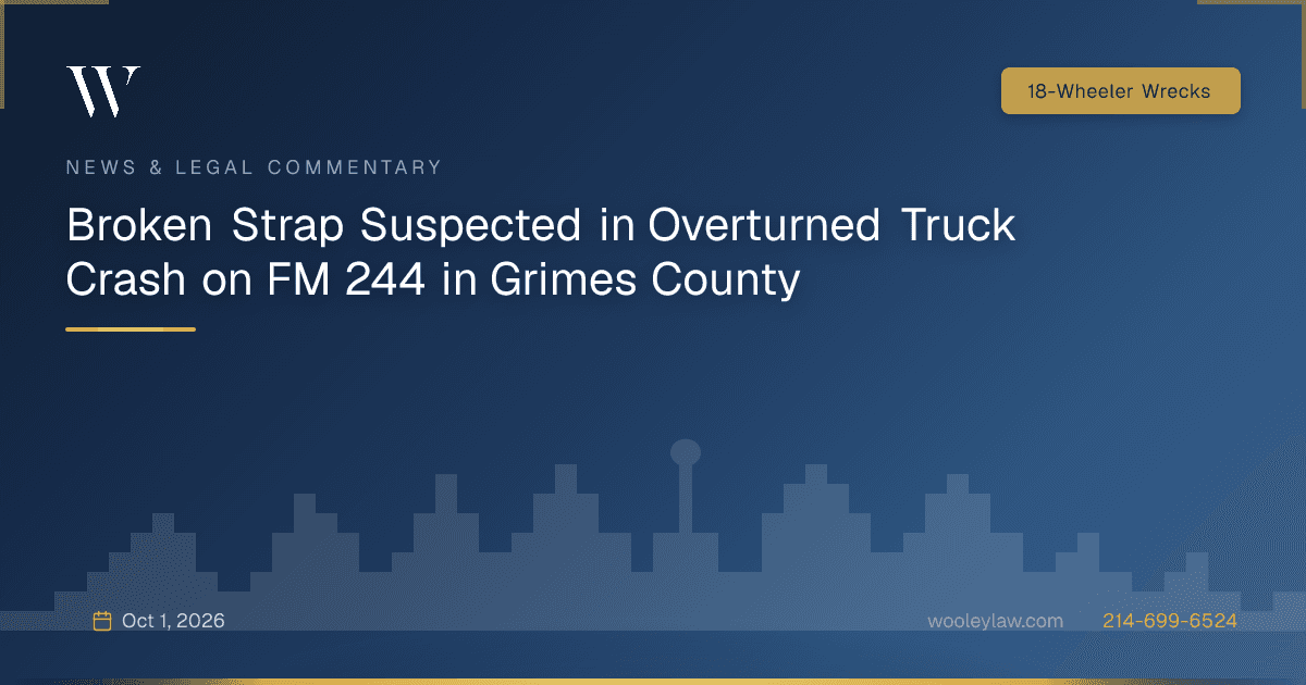 Broken Strap Suspected in Overturned Truck Crash on FM 244 in Grimes County - 18-Wheeler Wrecks