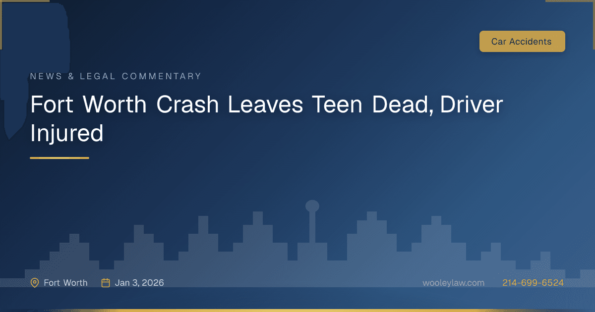 Fort Worth Crash Leaves Teen Dead, Driver Injured - Car Accidents