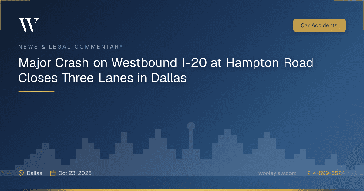 Major Crash on Westbound I-20 at Hampton Road Closes Three Lanes in Dallas - Car Accidents