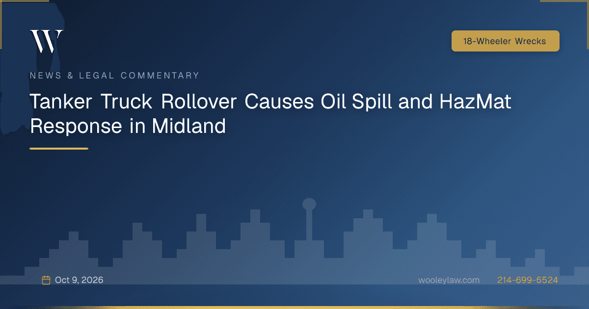 Tanker Truck Rollover Causes Oil Spill and HazMat Response in Midland - 18-Wheeler Wrecks