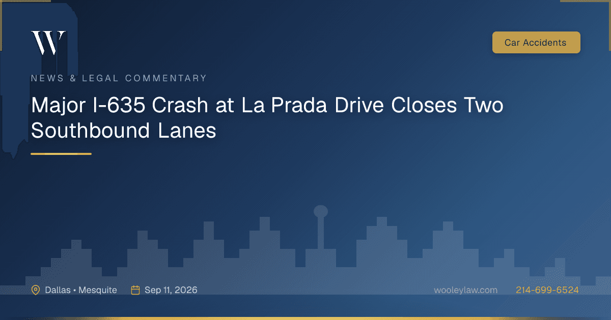 Major I-635 Crash at La Prada Drive Closes Two Southbound Lanes - Car Accidents