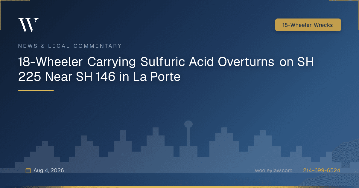 18-Wheeler Carrying Sulfuric Acid Overturns on SH 225 Near SH 146 in La Porte - 18-Wheeler Wrecks