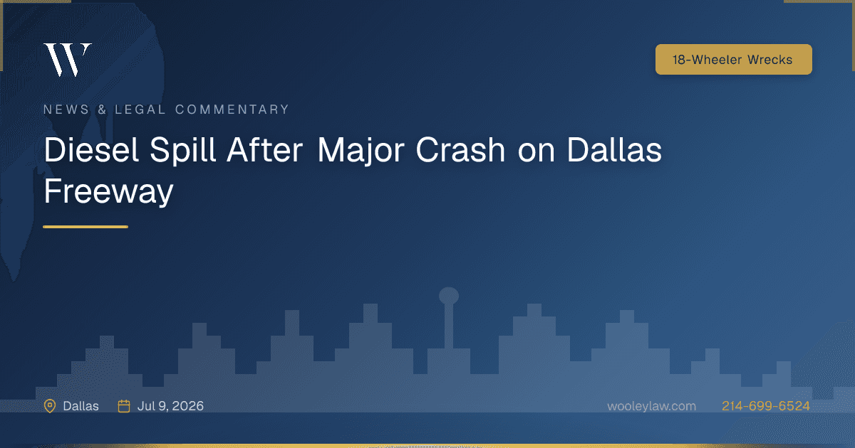 Diesel Spill After Major Crash on Dallas Freeway - 18-Wheeler Wrecks