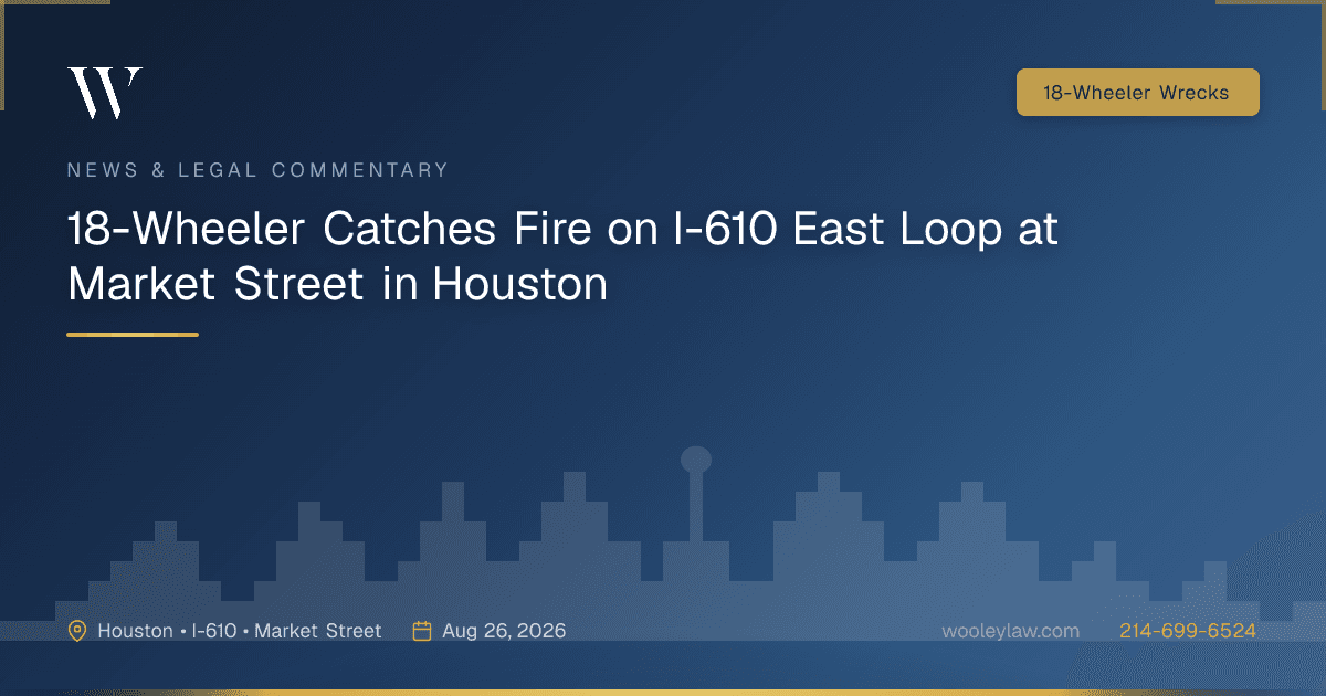 18-Wheeler Catches Fire on I-610 East Loop at Market Street in Houston - 18-Wheeler Wrecks