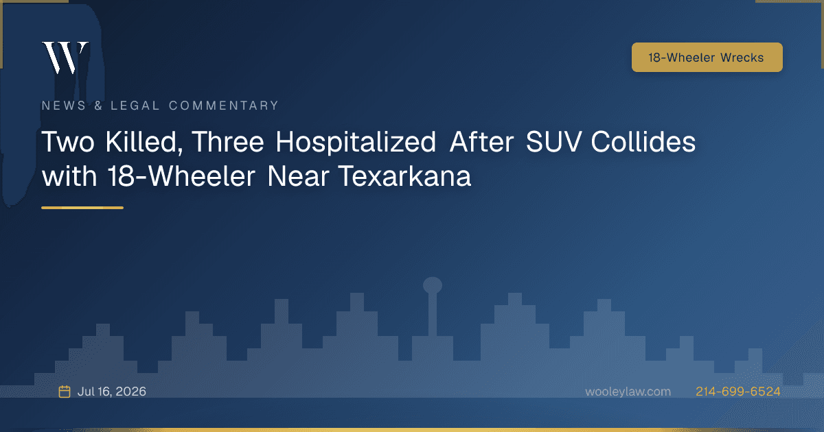 Two Killed, Three Hospitalized After SUV Collides with 18-Wheeler Near Texarkana - 18-Wheeler Wrecks