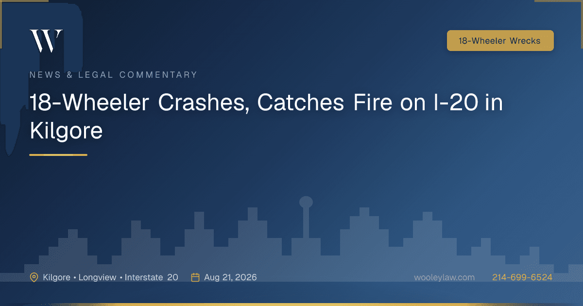 18-Wheeler Crashes, Catches Fire on I-20 in Kilgore - 18-Wheeler Wrecks