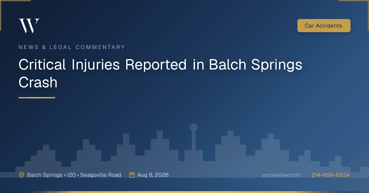 Critical Injuries Reported in Balch Springs Crash - Car Accidents
