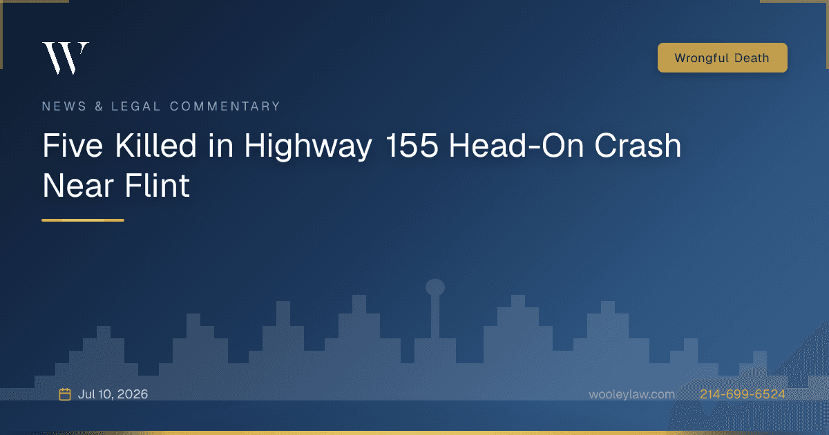 Five Killed in Highway 155 Head-On Crash Near Flint - Wrongful Death