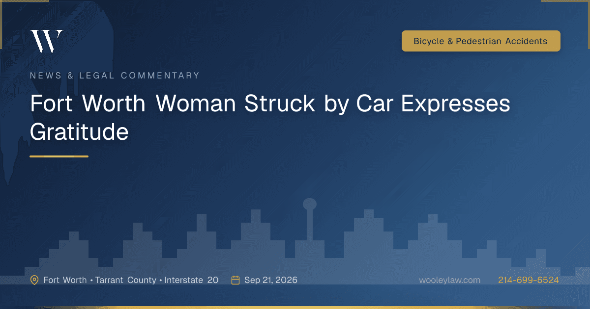 Fort Worth Woman Struck by Car Expresses Gratitude - Bicycle & Pedestrian Accidents