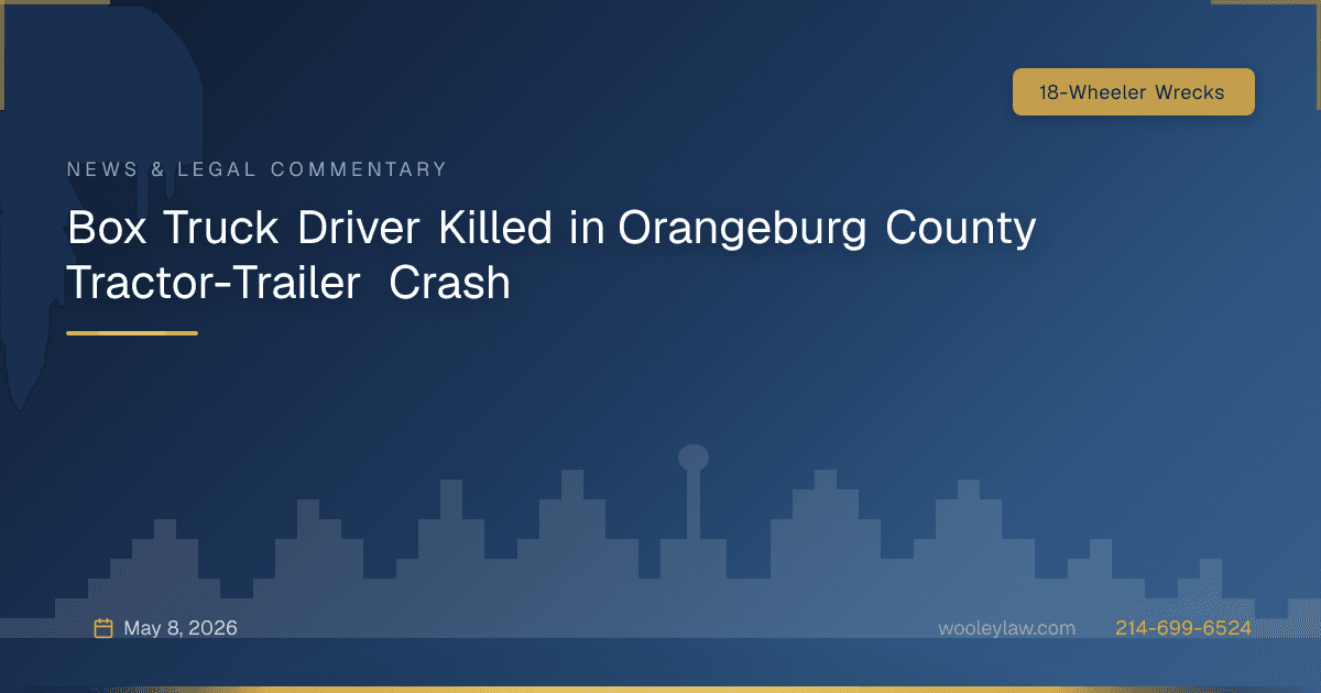 Box Truck Driver Killed in Orangeburg County Tractor-Trailer Crash - 18-Wheeler Wrecks