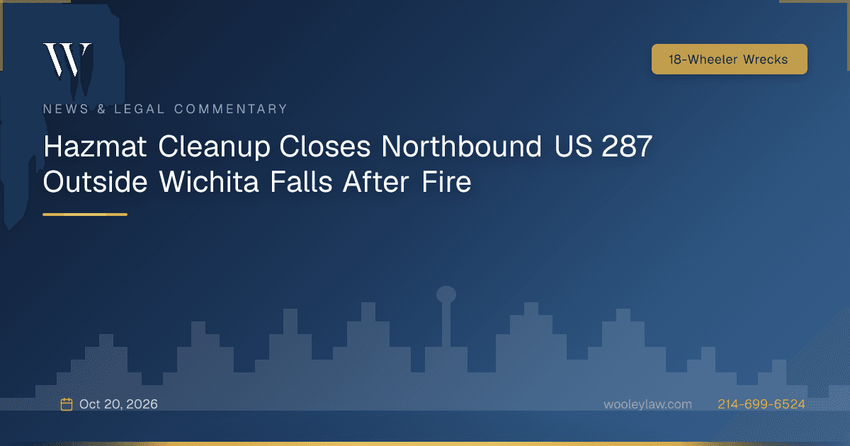 Hazmat Cleanup Closes Northbound US 287 Outside Wichita Falls After Fire - 18-Wheeler Wrecks