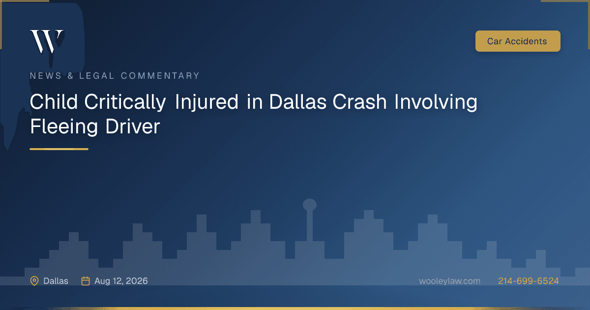 Child Critically Injured in Dallas Crash Involving Fleeing Driver - Car Accidents